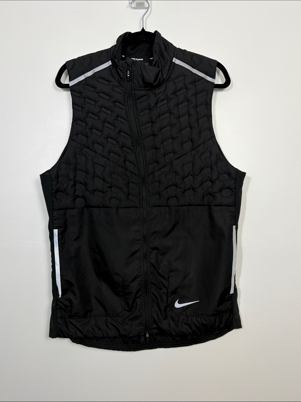 Nike AeroLoft Running Vest Black Reflective Lightweight Down Mens Large Full Zip